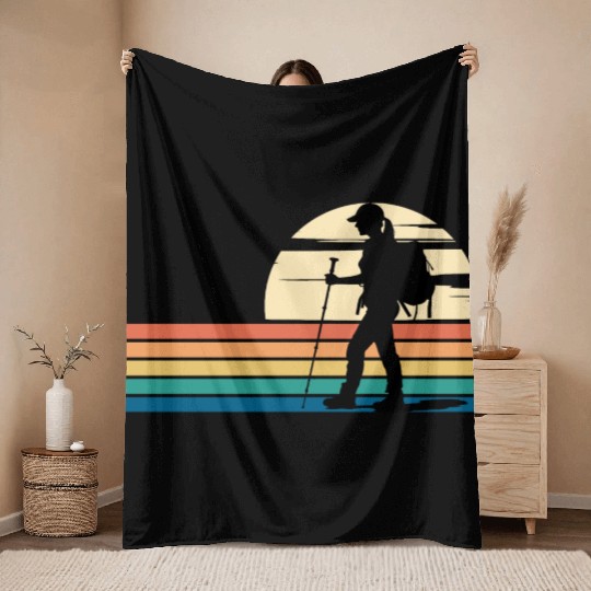 Hiking Female Hiker Colorful Throw Blankets