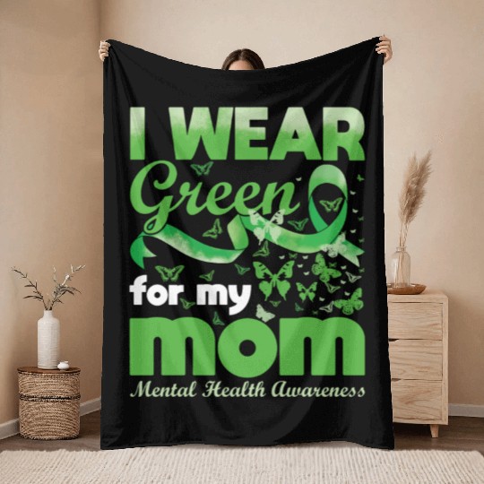 In May Green For Mom Mental Health Awareness Month Throw Blankets