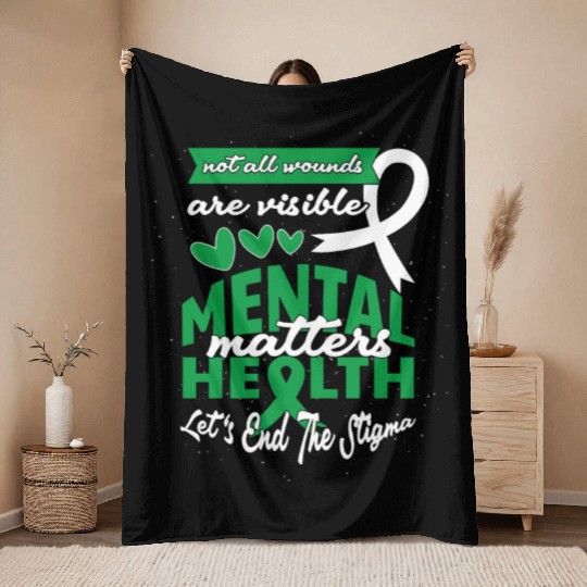 May Green Mental Health Awareness End Stigma Throw Blankets