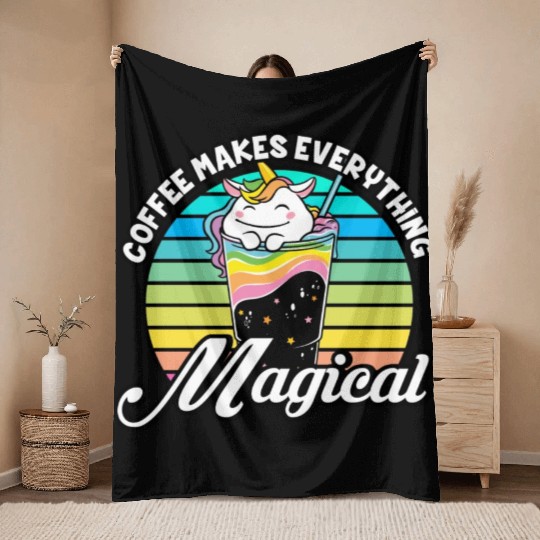 Pink Magical Unicorn Caffeine Coffee Lover Throw Blankets