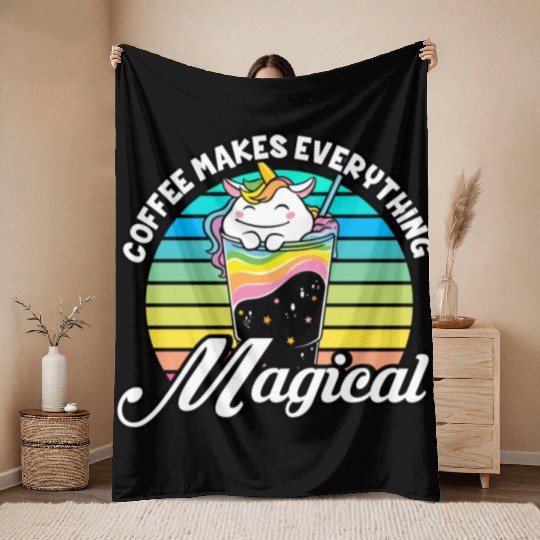 Pink Magical Unicorn Caffeine Coffee Lover Throw Blankets