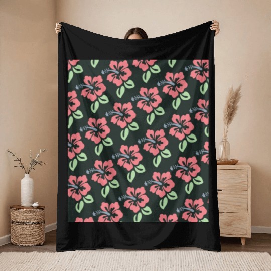 hibiscus flowers pattern | vintage design Throw Blankets