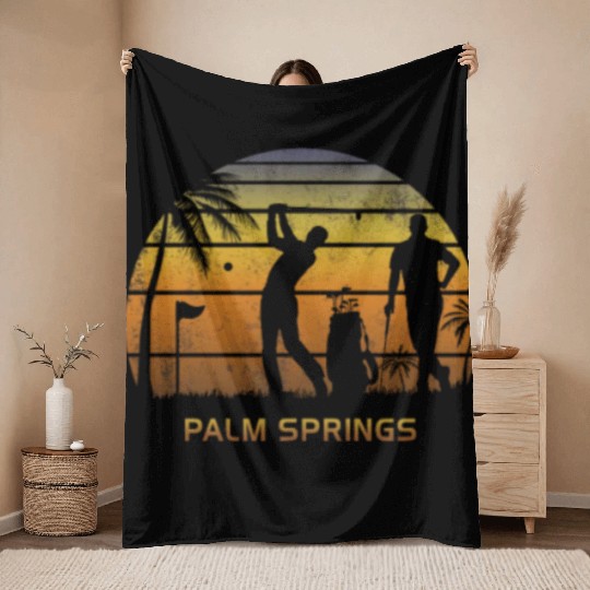 Retro Palm Springs Golf Golfing Fan Golfer Gift Throw Blankets
