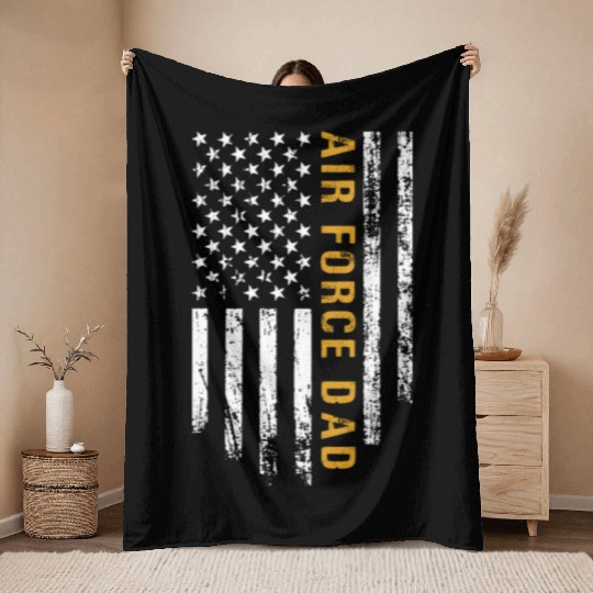 USA Flag Air Force Dad PILOT Throw Blankets