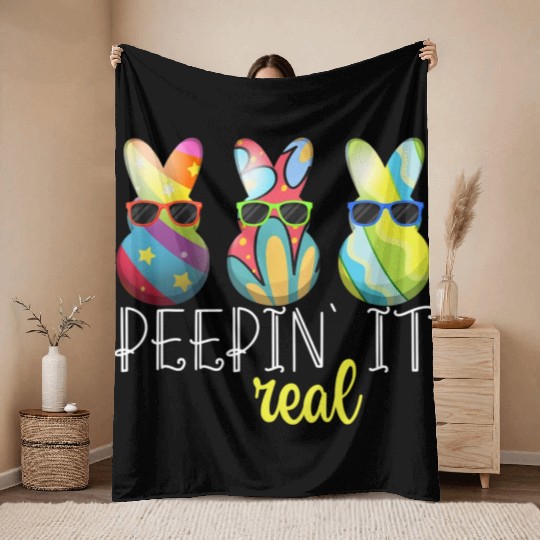 Peepin 39 It Real Happy Easter Bunny Egg Hunt Throw Blankets