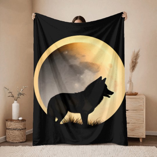 Wolf howling at the moon graphic Throw Blankets