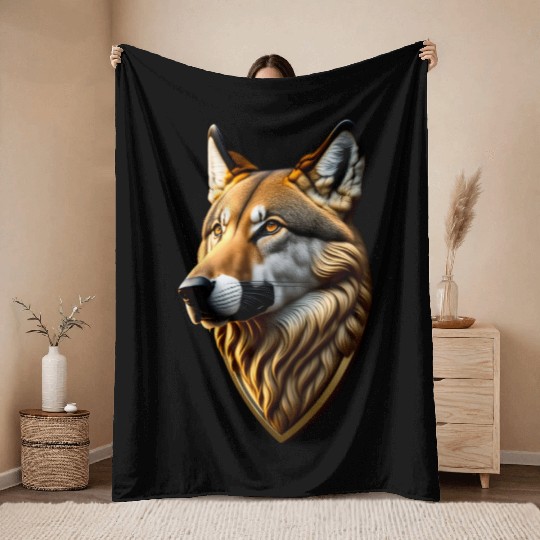 Brown Wolf Graphic Throw Blankets