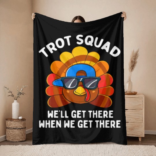Turkey Trot Squad Funny Thanksgiving Running Costu Throw Blankets