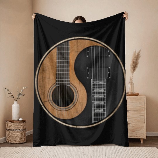 Ying Yang Guitar ArTwork Throw Blankets