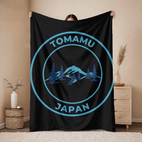 Retro cool Skiing in Tomamu Japan Throw Blankets