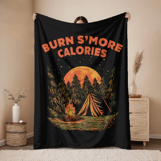 Burn Smore Calories Camping Workout Camper Gym Hik Throw Blankets