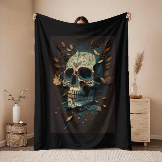 Skull Dia de los Muertos Halloween Tattoo Gift Throw Blankets