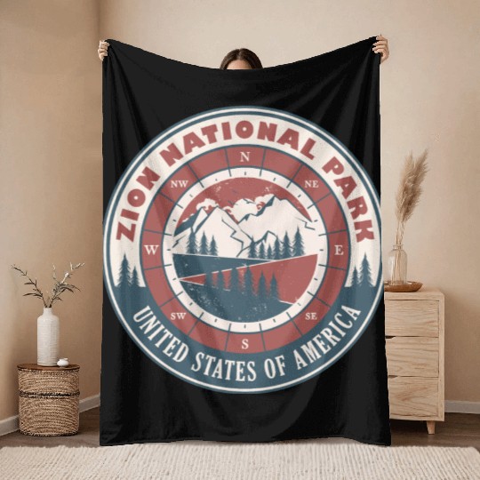 Zion National Park United States Vintage Hiking Throw Blankets
