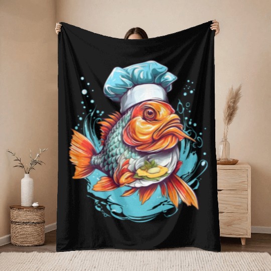 Awesome Culinary Fish Chef Cooking Kitchen Humor Throw Blankets