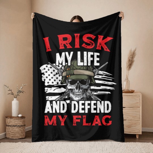 Soldier risk my life defend my flag military army Throw Blankets