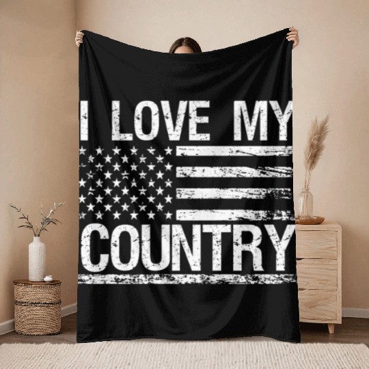 Soldier i love my country military army veteran Throw Blankets