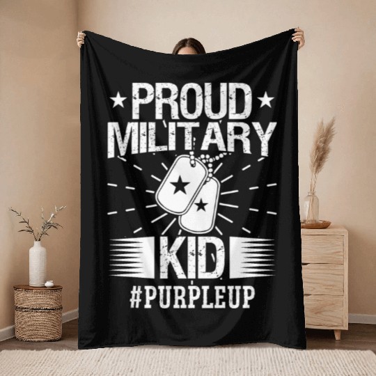 Soldier proud military kid #purpleup army veteran Throw Blankets