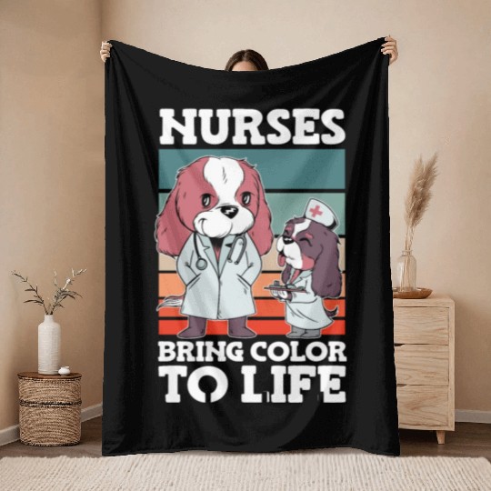 Nurses Bring Color to Life Dog Doctor National Throw Blankets