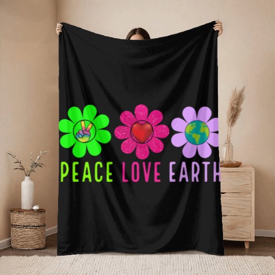 Peace Love Earth, Peace Love People Earth Day Throw Blankets