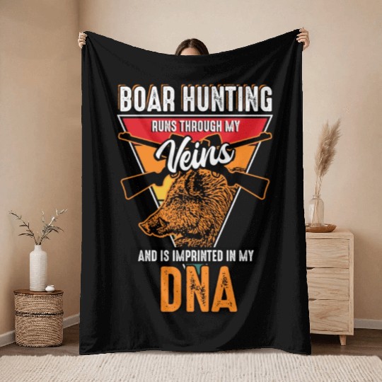 Boar Hunting - Runs Through My Veins Throw Blankets