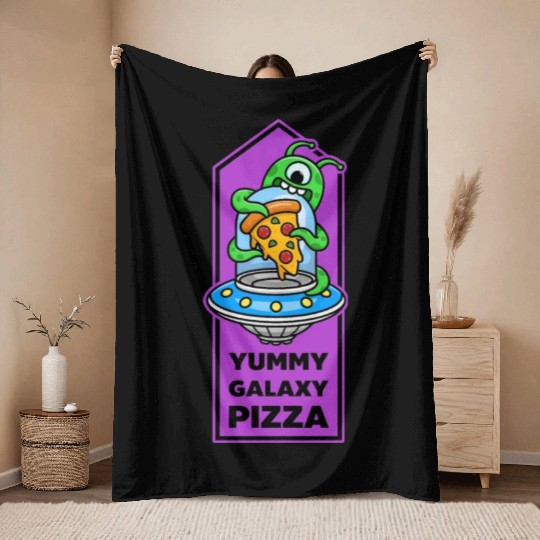 Yummy Galaxy Pizza. Throw Blankets