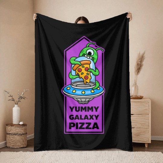 Yummy Galaxy Pizza. Throw Blankets