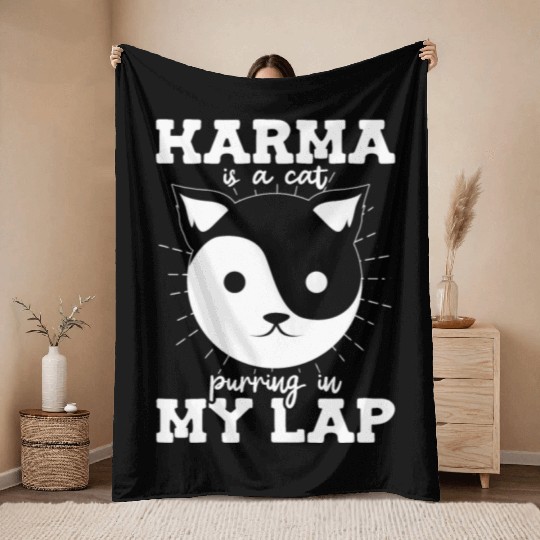 Karma is a Cat Purring in My Lap Witchcraft Tarot Throw Blankets