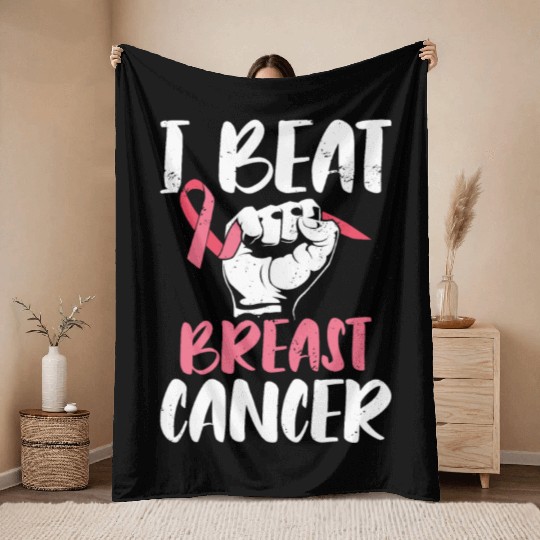 I Beat Breast Cancer Survivor Breast Cancer Throw Blankets