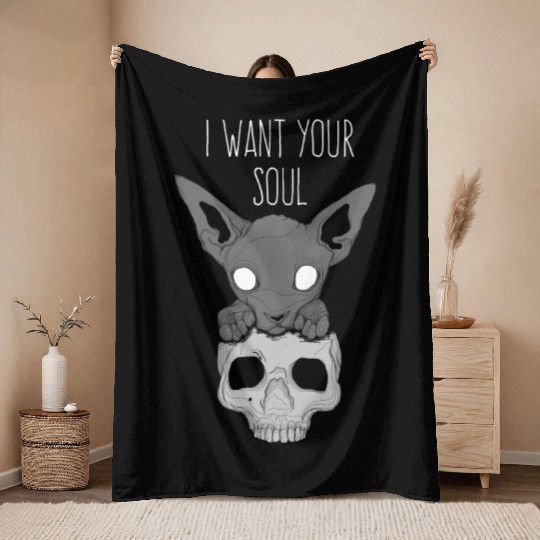 Death Cat Skull Throw Blankets