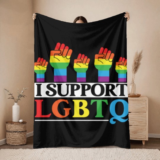 I Support LGBTQ Rainbow Pride Month Gay Pride Throw Blankets