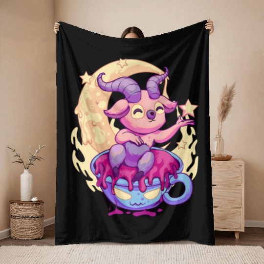 Pastel Goth Kawaii Baphomet Tea Throw Blankets