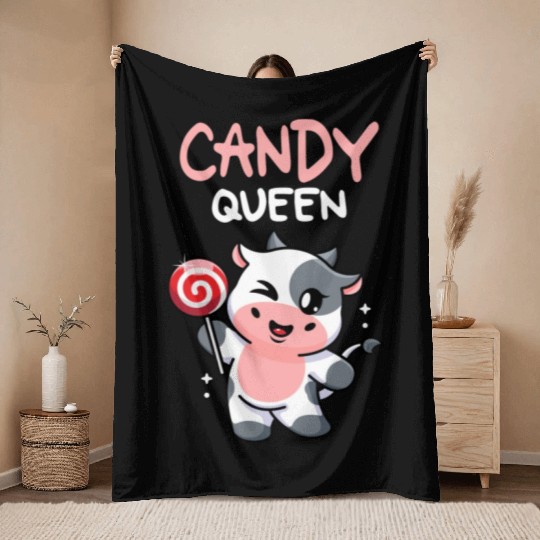 Candy Queen I Lollipop I Cow I Kids I Candy Throw Blankets