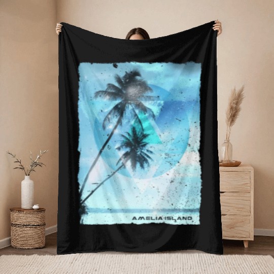 Artistic Amelia Island Florida Palm Tree Vacation Throw Blankets