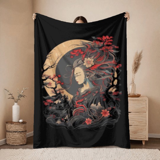 Ancient Japanese Deity Amaterasu Shinto Sun Goddes Throw Blankets