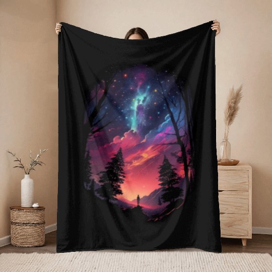 Sky at night Surreal stars galaxy nature clouds Throw Blankets