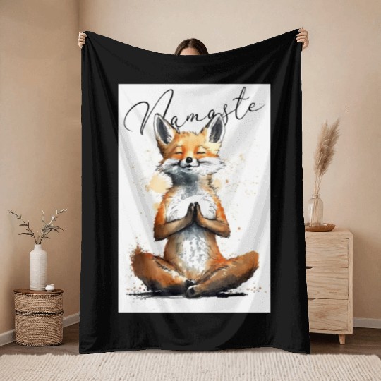 Fox Power Yoga Teacher Animal Humor Namaste Karma Throw Blankets