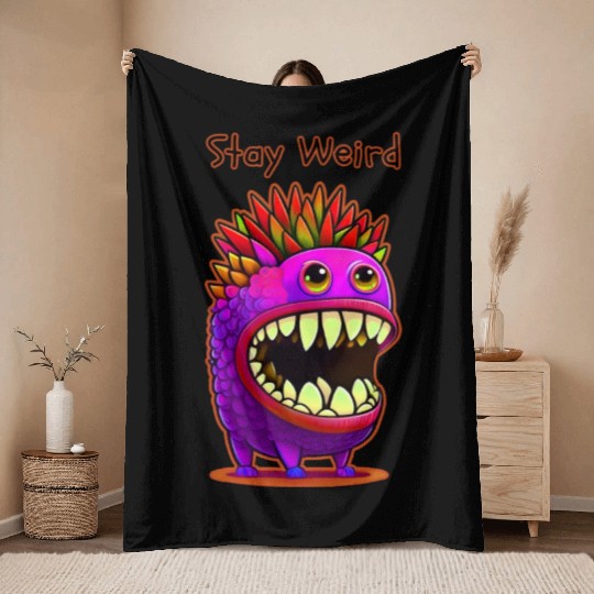 Stay Weird Monster Doodle Violet Throw Blankets