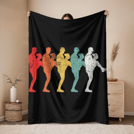 Baseball Pitcher Vintage Throw Blankets