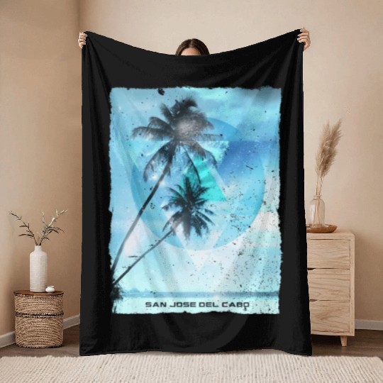 Artistic San Jose Del Cabo Mexico Palm Tree Throw Blankets