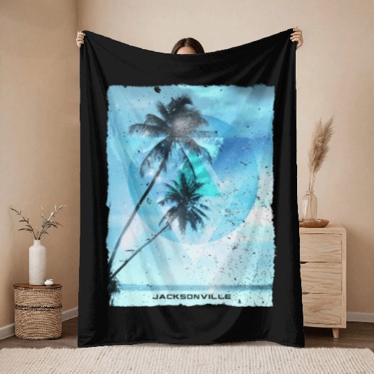 Artistic Jacksonville Florida Palm Tree Vacation Throw Blankets