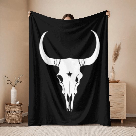 Cattle Skull Cow Skull Rodeo Western Skeleton Throw Blankets