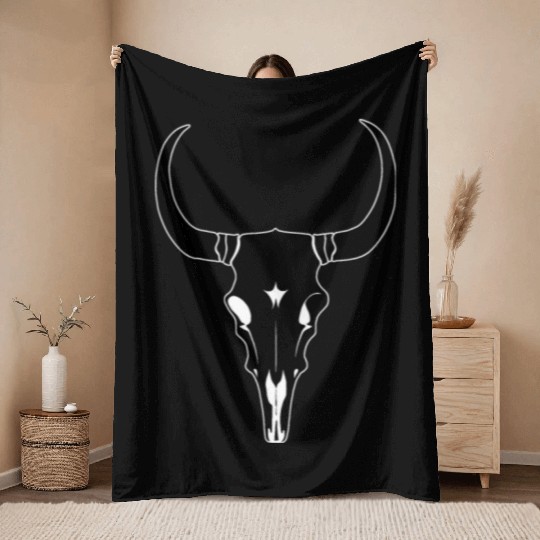 Cattle Skull Cow Skull Rodeo Western Skeleton Throw Blankets
