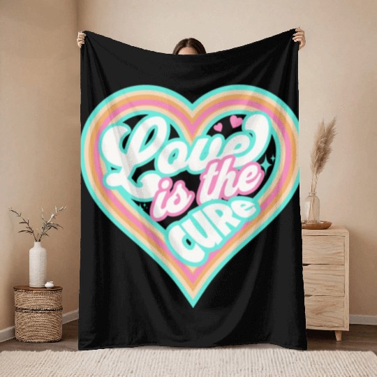 LOVE IS THE CURE (blue) Throw Blankets