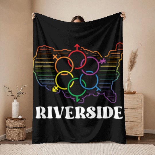 Riverside Pride Month Pride Flag LGBT Community LG Throw Blankets