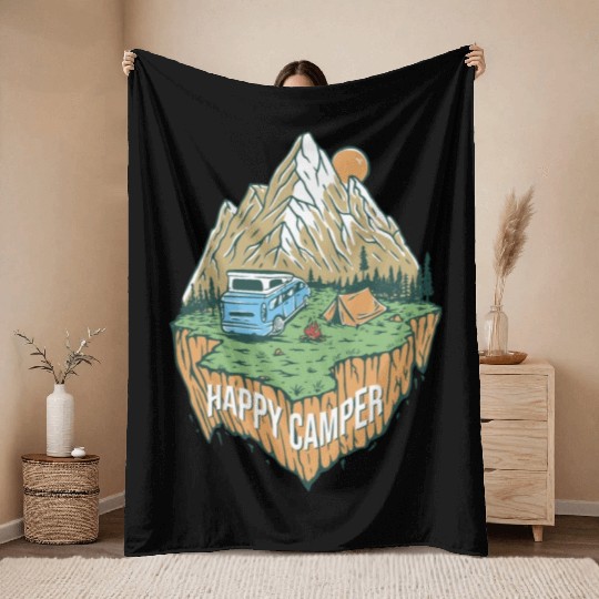 Happy Camper Explore The Nature Throw Blankets