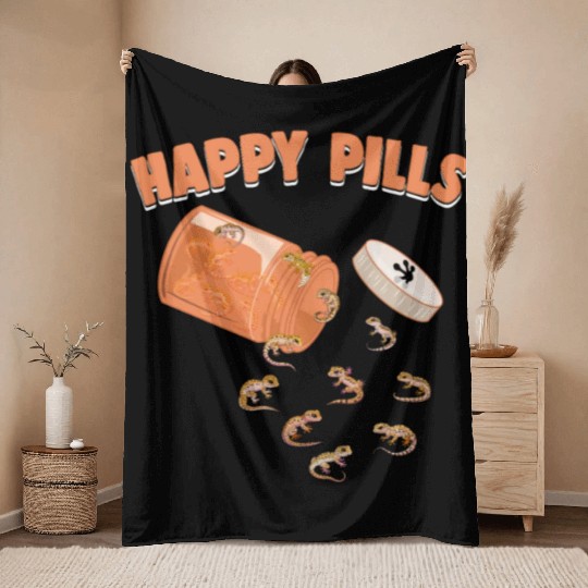 Happy Pills Leopard Gecko Funny Lizard Lovers Throw Blankets