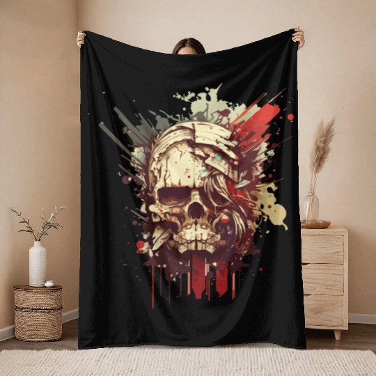 Blood Skull Throw Blankets