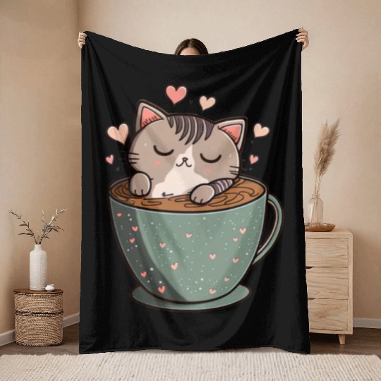 Caffeine Kitties A Sweet Valentines Day Gift Throw Blankets