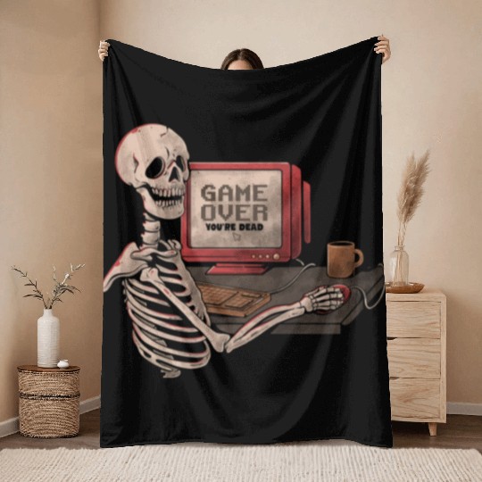 Game Over Skull Funny Geek Skeleton Gift Throw Blankets