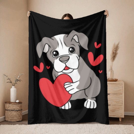 Cute Heart Puppy Boston Terrier Dog Throw Blankets